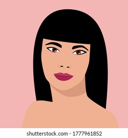 Portrait of a beautiful young girl of Asian appearance. Flat style. Minimalism. Vector illustration.