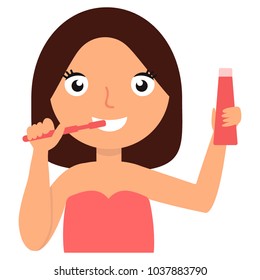 Portrait of beautiful young girl starting to brush her teeth.