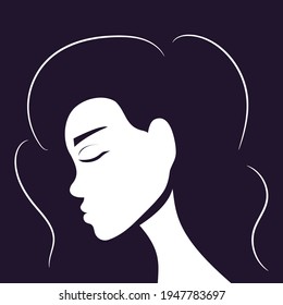 portrait of a beautiful young girl, woman on a solid background. outline of a girl with a beautiful lush hairstyle