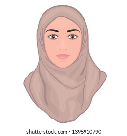 Portrait of a beautiful young Muslim woman wearing a pink hijab. EPS 10.