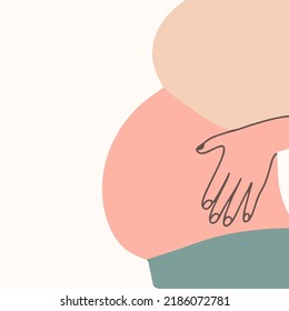 Portrait of a beautiful young pregnant woman. The concept of pregnancy and motherhood. The woman is holding her belly. Flat vector illustration.