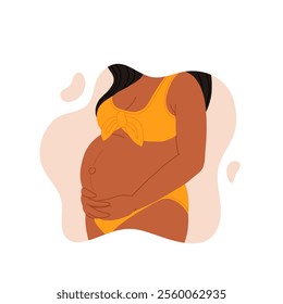 Portrait of beautiful young pregnant woman. Concept of pregnancy and motherhood. Flat vector illustration.