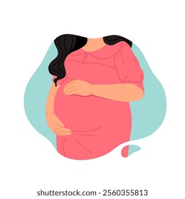 Portrait of beautiful young pregnant woman. Concept of pregnancy and motherhood. Flat vector illustration.