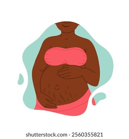 Portrait of beautiful young pregnant woman. Concept of pregnancy and motherhood. Flat vector illustration.