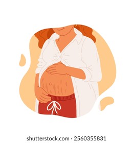 Portrait of beautiful young pregnant woman. Concept of pregnancy and motherhood. Flat vector illustration.