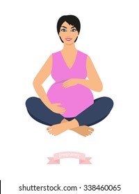 portrait of a beautiful young pregnant woman sitting in yoga pose.
happy pregnant woman, vector illustration