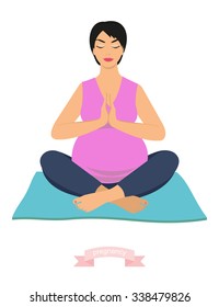 portrait of a beautiful young pregnant woman sitting in yoga pose.
happy pregnant woman, vector illustration