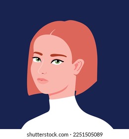 Portrait of a beautiful young redhead girl. Fashion and beauty. Female. Avatar for social networks. Bright art. Flat style