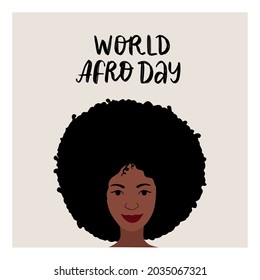 Portrait von schöner junger Frau mit afro Haarstil als Design für die Welt nach dem Tag Feiern.