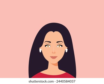 Portrait of  beautiful young woman. Avatar for social networks. Fashion and beauty. Bright vector illustration in flat style.