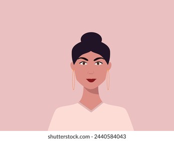 Portrait of  beautiful young woman. Avatar for social networks. Fashion and beauty. Bright vector illustration in flat style.
