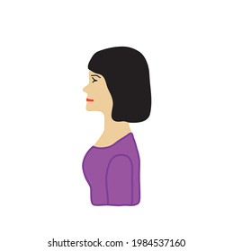 Portrait of a beautiful young woman. The profile of a girl with a focused and calm expression. A teenage girl, a student, or a young professional. Fashionable flat design style.