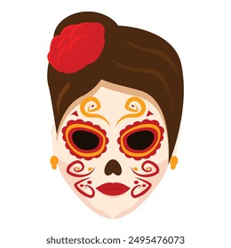 Portrait of a beautiful young woman wearing traditional sugar skull makeup for dia de los muertos