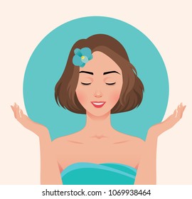 Portrait of a beautiful young woman who enjoys the beauty of her face vector illustration