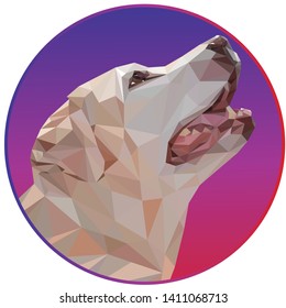 portrait of beige Labrador looking up, in a round bright frame, in a low poly style isolated on white background