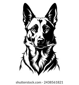 Portrait of a Belgian Malinois Dog Vector isolated on white background, Dog Silhouettes. svg