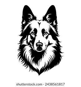 Portrait of a Belgian Tervuren Dog Vector isolated on white background, Dog Silhouettes.