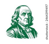 Portrait of Benjamin Franklin. vector illustration