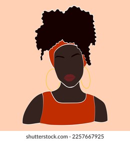 Retrato de mujer afroamericana negra con pelo rizado. Retrato abstracto de una mujer