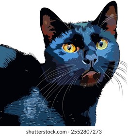 Retrato de un gato negro. Hermosa mascota doméstica. Ilustración vectorial.