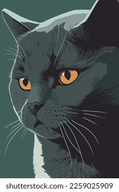 Portrait of a black cat with orange eyes. Vector illustration. wall art print poster