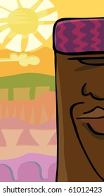 A portrait of a Black ruler overlooking his kingdom.