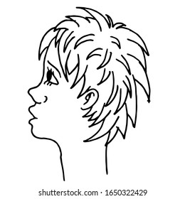 Portrait of a black and white guy. A young man. Hairstyle. Linear flat vector illustration. Separately on a white background. Smiling boy.