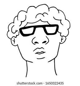 Portrait of a black and white guy. A young man. Hairstyle. Linear flat vector illustration. Separately on a white background. Smiling boy.