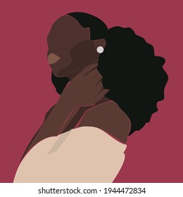 portrait of black woman on color background with white earrings