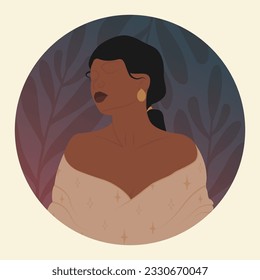 Portrait of black woman summer aesthetic illustration poster.