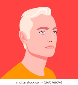 Portrait of a blond man. Avatar of a caucasian guy for social network. Colorful portrait. Student of the university. Vector flat illustration