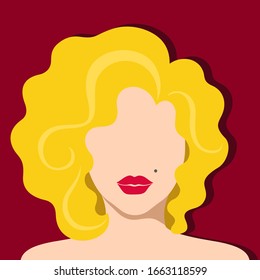 Portrait of a blonde girl in a flat style. Stylish image of an actress, model. Vector illustration