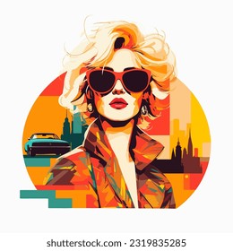 Portrait of a blonde woman with glasses in an abstract polygonal style. Fashion poster.