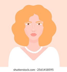 portrait of blonde woman with pearl necklace, illustration of blonde woman in wedding dress, blonde curly hair, vector illustration