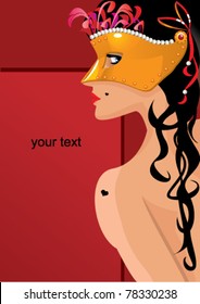 Portrait border with beautiful woman wearing venetian mask