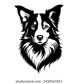 Portrait of a Border Collie Dog Vector isolated on white background, Dog Silhouettes. svg