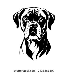 Portrait of a Boxer Dog Vector isolated on white background, Dog Silhouettes.