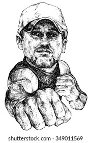 Portrait of a boxer - hand drawn vector illustration, isolated on white