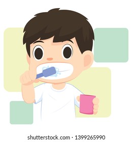 Portrait Boy Cartoon Brushing Teeth Bathroom Stock Vector (Royalty Free ...