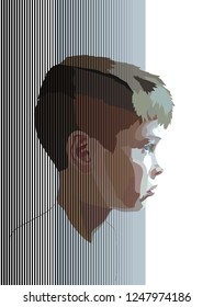 Portrait of a boy made in the form of abstraction. Portrait of a boy with abstract background. The image of the head in the profile.