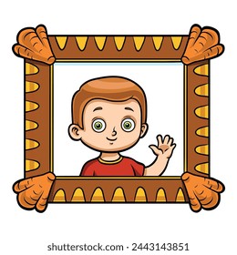 Portrait of a boy in a photo frame, cute cartoon child character