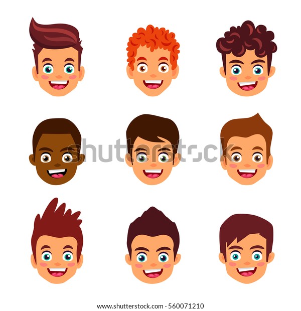 Portrait Boys Childrens Avatars Vector Illustration Stock Vector ...