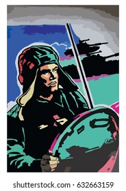 Portrait of a brave trooper, brave soldier in color, strong handsome man. Military, defense. 23 February. Defender of the Fatherland Day. Victory day 9 May