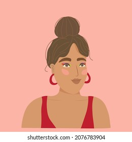 Portrait of a bright, beautiful brunette woman, abstract stylized, on a pink background, vector illustration