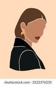 Retrato de una mujer de negocios marrón en un blazer, retrato sin rostro del jefe de la señora, jefe de la muchacha abstracta, Ilustración vectorial aislada de una mujer de color