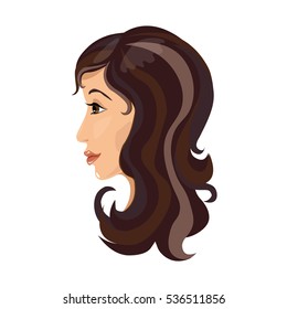 portrait of a brown hair girl in profile on a white background