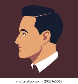 Portrait of brunet man. Head of man in profile. Avatar of stylish businessman for social networks. Abstract male portrait, face side view. Stock vector illustration in flat style