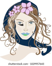 Portrait of a brunette girl with flowers in her hair
