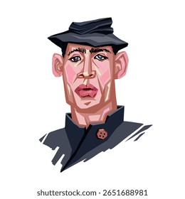 Portrait of a brutal man in a hat vector