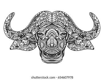 Portrait of Buffalo, hand drawn illustration, vector